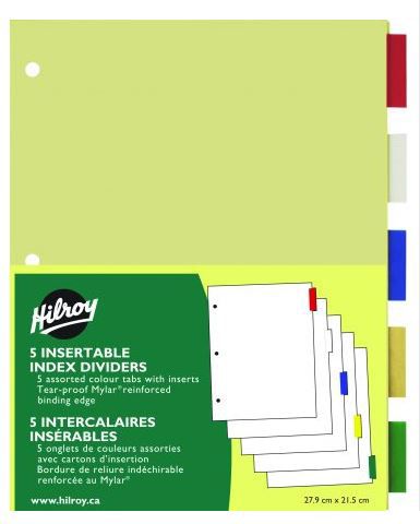 INDEX DIVIDER 5TAB INSERT AST